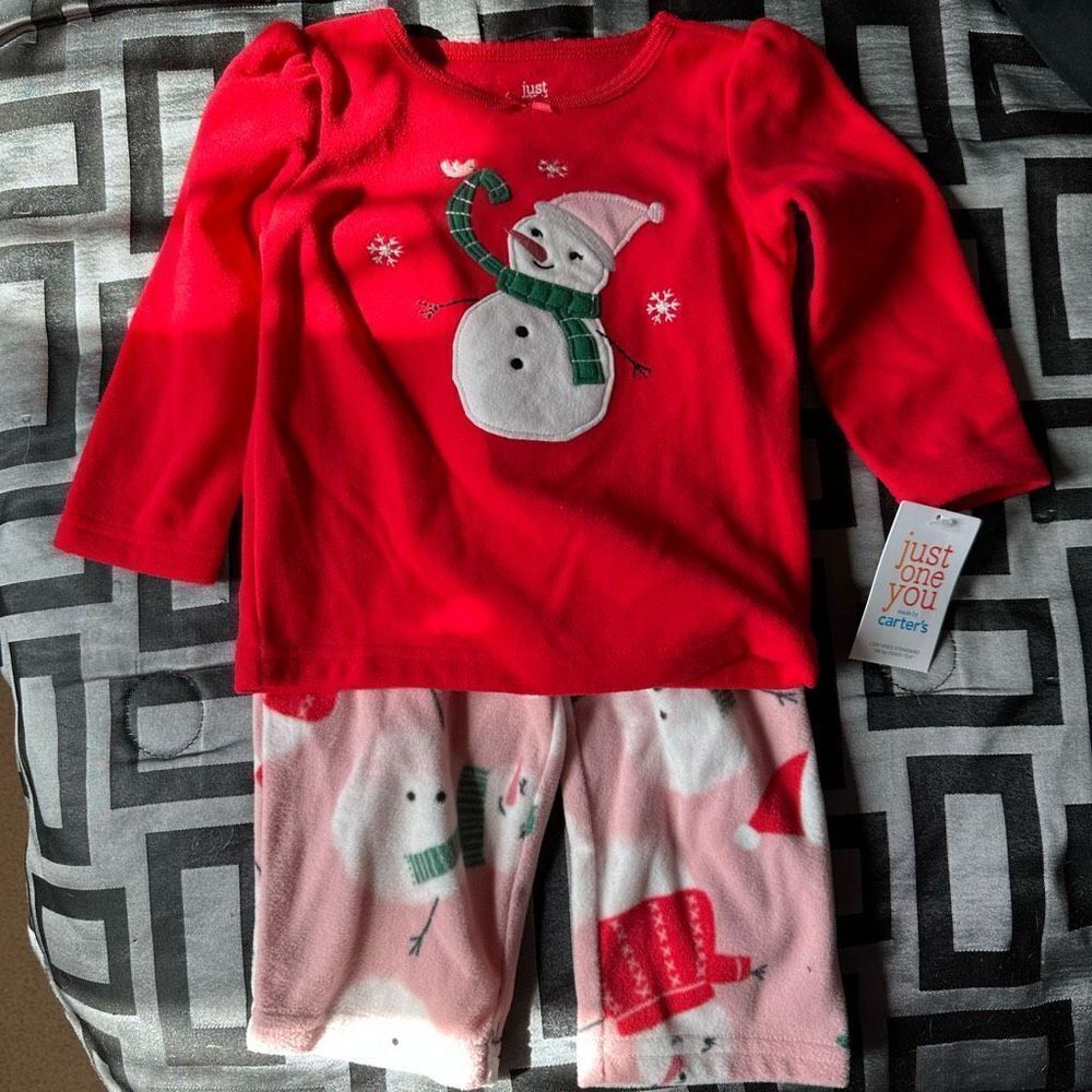 Carters baby 2pc Christmas Holiday top/pant set, Red/Pink/White. Perfect for Chr